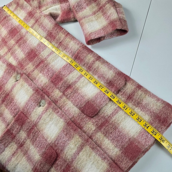 Wilfred Free Aritzia Women's Elm Long Shacket Pink Plaid Italian Wool Sz M - Picture 14 of 16